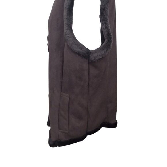 Coldwater Creek Faux Suede Fur Lined Toggle Vest Size XL Faceted Preppy Brown - Picture 3 of 7